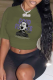 Army Green Casual Daily Print Patchwork O Neck T-Shirts
