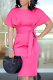 Pink Elegant Solid Patchwork Fold Zipper O Neck Wrapped Skirt Dresses(With Belt)