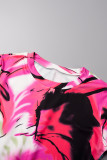 Rose Red Casual Print Basic O Neck Short Sleeve Dress