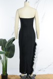 Red Sexy Solid Patchwork Backless Slit Strapless Long Dress Dresses