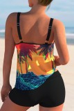 Fuchsia Casual Print Backless Swimwears (With Paddings)