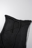 Grey Sexy Solid Asymmetrical Hooded Collar Sleeveless Two Pieces