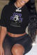 Black Casual Daily Print Patchwork O Neck T-Shirts