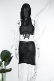 Grey Sexy Solid Asymmetrical Hooded Collar Sleeveless Two Pieces
