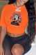Orange Casual Daily Print Patchwork O Neck T-Shirts