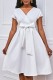 White Casual Solid Patchwork V Neck A Line Dresses