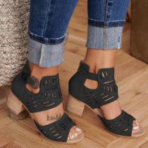 Black Casual Hollowed Out Patchwork Solid Color Fish Mouth Out Door Wedges Shoes (Heel Height 1.97in)