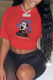 Red Casual Daily Print Patchwork O Neck T-Shirts