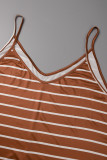 Orange Casual Striped Print Backless Spaghetti Strap One Step Skirt Plus Size Dresses