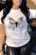 White Street Daily Butterfly Print Patchwork O Neck T-Shirts