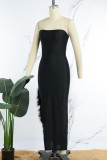Red Sexy Solid Patchwork Backless Slit Strapless Long Dress Dresses