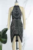 Red Sexy Patchwork Hot Drilling Tassel Half A Turtleneck Sleeveless Dress Dresses