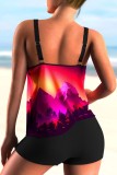 Fuchsia Casual Print Backless Swimwears (With Paddings)