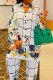 White Casual Print Patchwork Turndown Collar Long Sleeve Two Pieces