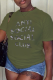 Army Green Casual Daily Print Patchwork O Neck T-Shirts