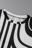 Black White Street Print Patchwork O Neck Sleeveless Two Pieces