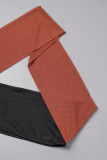 Brown Sexy Patchwork See-through Backless Contrast Halter Sleeveless Two Pieces