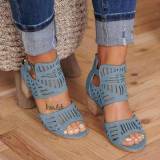 Brownness Casual Hollowed Out Patchwork Solid Color Fish Mouth Out Door Wedges Shoes (Heel Height 1.97in)