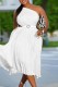White Casual Solid Backless With Belt Oblique Collar Sleeveless Dress Dresses