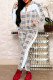 White Casual Plaid Draw String Pocket Zipper Zipper Collar Long Sleeve Two Pieces