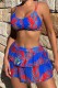 Purple Sexy Print Backless Swimsuit Three Piece Set (With Paddings)