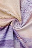 Purple Yellow Sexy Print Backless Spaghetti Strap Sleeveless Dress Dresses