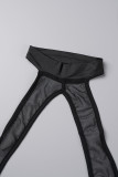 Black Sexy Solid Patchwork Slit Half A Turtleneck Long Sleeve Two Pieces