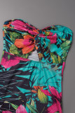 Multicolor Sexy Casual Print Hollowed Out Backless Strapless Long Dress Dresses