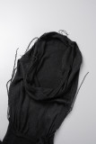 Grey Sexy Solid Asymmetrical Hooded Collar Sleeveless Two Pieces
