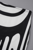 Black White Street Print Patchwork O Neck Sleeveless Two Pieces