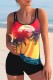 Red Yellow Casual Print Backless Swimwears (With Paddings)