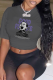 Dark Gray Casual Daily Print Patchwork O Neck T-Shirts