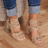 Burgundy Casual Hollowed Out Patchwork Solid Color Fish Mouth Out Door Wedges Shoes (Heel Height 1.97in)