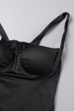 Black Sexy Solid Patchwork Slit Half A Turtleneck Long Sleeve Two Pieces