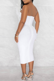 Red Elegant Solid Patchwork Feathers Backless Strapless Wrapped Skirt Dresses