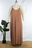 Orange Casual Striped Print Backless Spaghetti Strap One Step Skirt Plus Size Dresses