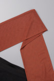 Brown Sexy Patchwork See-through Backless Contrast Halter Sleeveless Two Pieces