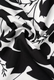 Black Casual Print Cardigan Vests Pants Turndown Collar Long Sleeve Three Piece Set