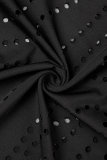 Black Sexy Casual Solid Hollowed Out See-through Oblique Collar Sleeveless Dress Dresses