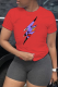 Red Street Print Patchwork O Neck T-Shirts
