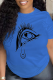Royal Blue Daily Vintage Eyes Printed Patchwork O Neck T-Shirts