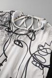 White Sexy Print Frenulum Backless Half A Turtleneck Skinny Bodysuits