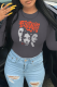 Dark Gray Casual Daily Print Patchwork O Neck Tops