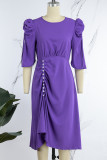 Purple Casual Solid Patchwork O Neck Dresses