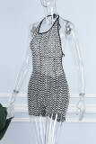 Pink Sexy Striped See-through Backless Strap Design Spaghetti Strap Skinny Rompers
