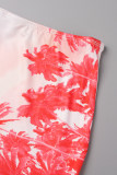 Red Sexy Floral Patchwork Backless Slit Halter Sleeveless Two Pieces