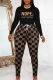 Black Gold Casual Print Patchwork O Neck Long Sleeve Two Pieces