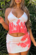 Red Sexy Floral Patchwork Backless Slit Halter Sleeveless Two Pieces