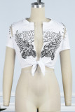 Grey Sexy Casual Print Frenulum Tops