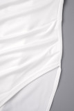 Pink Casual Solid Frenulum Slit Square Collar Long Sleeve Dresses